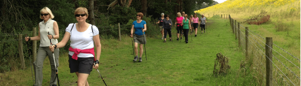 Nordic walkers Cheshire woodlands